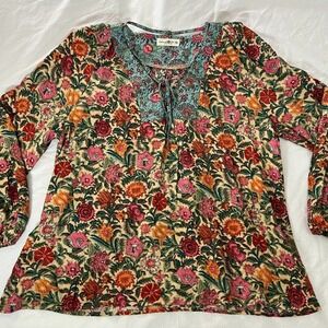 Natural Life Womens Floral Top Sz XL Boho Hippie Chic